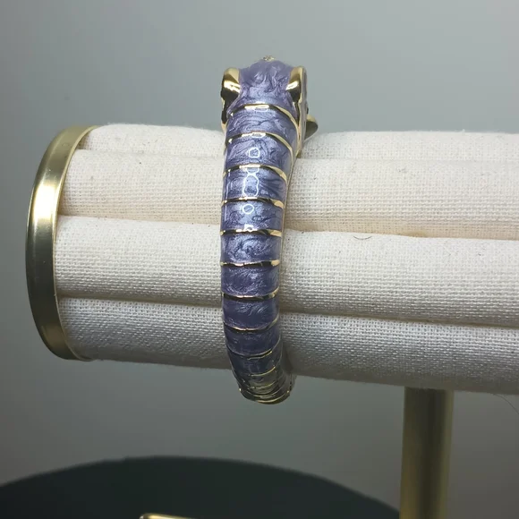 Purple/Gold Enamel Elephant Clamp Bracelet - Picture 5 of 6